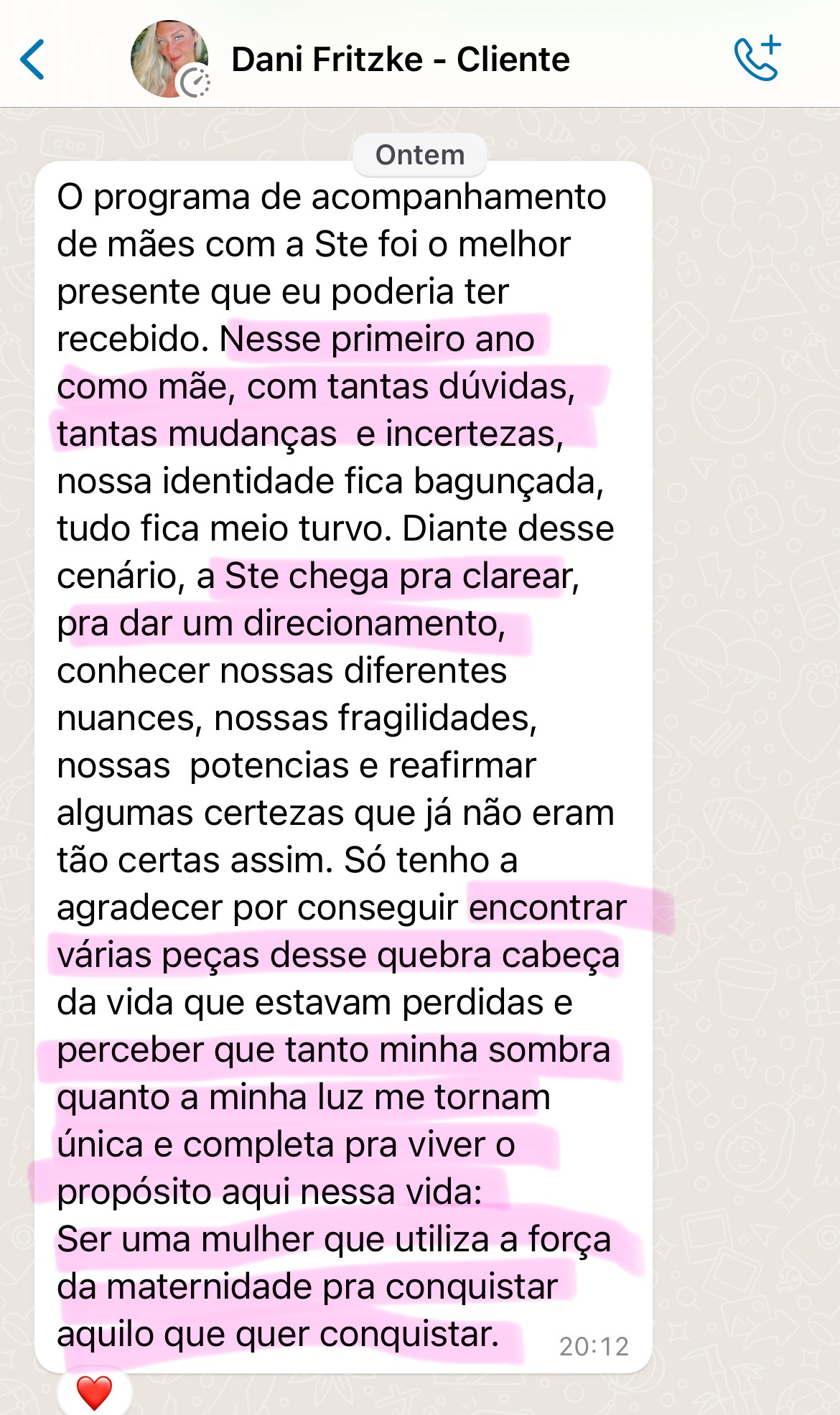 Mensagem de Dani Fritzke