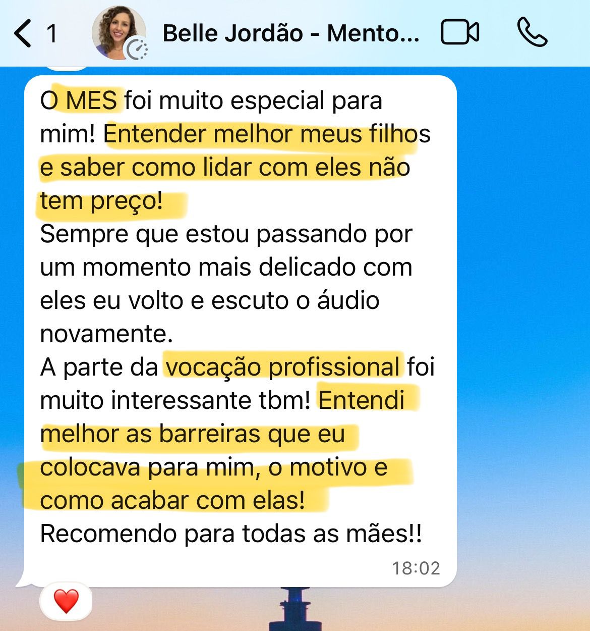 Mensagem de Belle Jordão